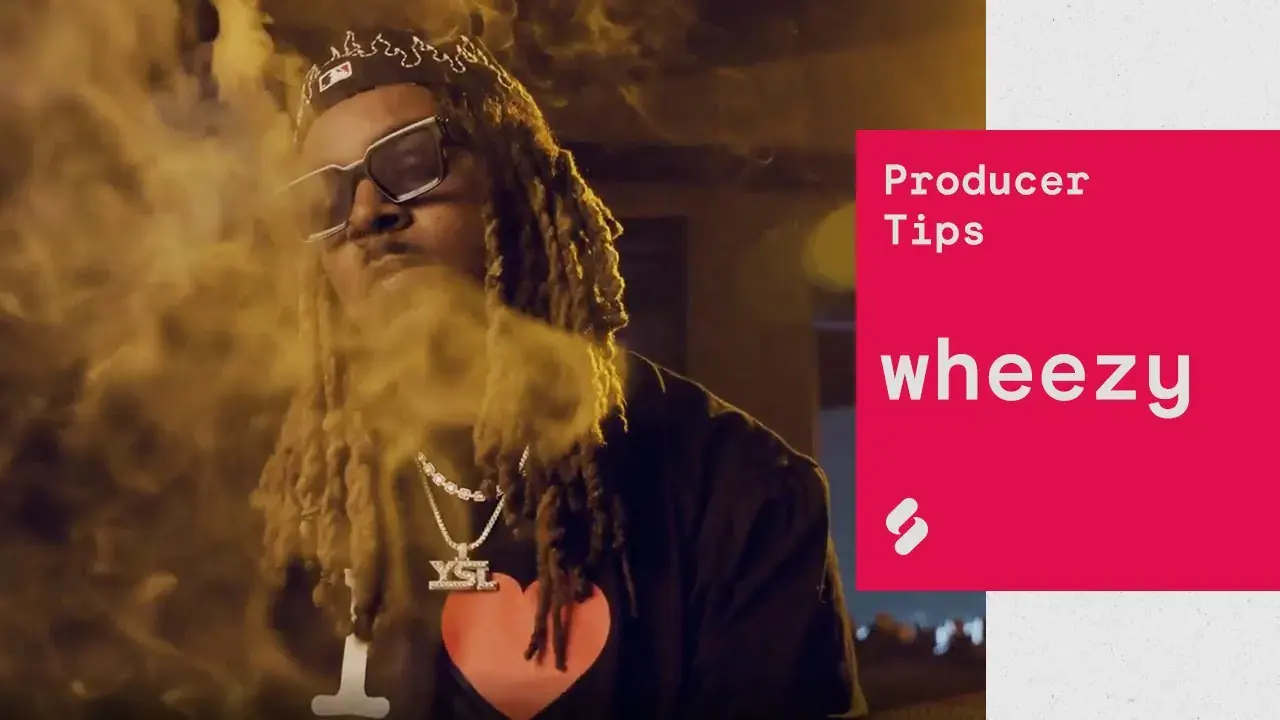 Wheezy in a cloud of smoke beside the words Producer tips, wheezy and the Splice logo